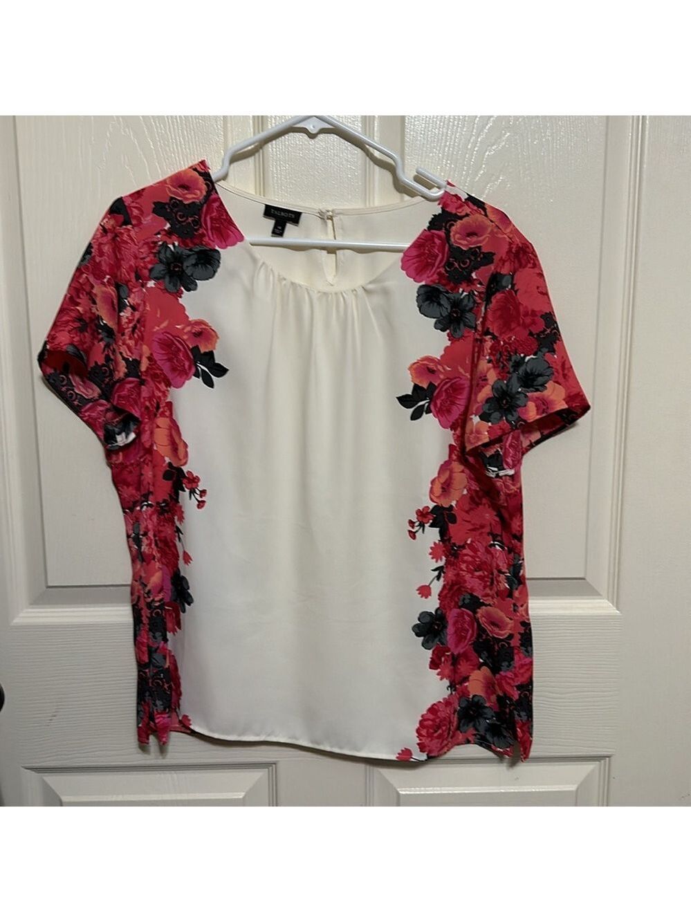 Talbots blouse top white with red‎ pink floral accent size XL/ Large.